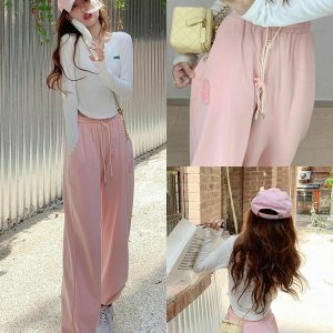 Y2K Pink Jogging Sweatpants - 90s Grunge, Retro, Summer, Party, and Club Outfits