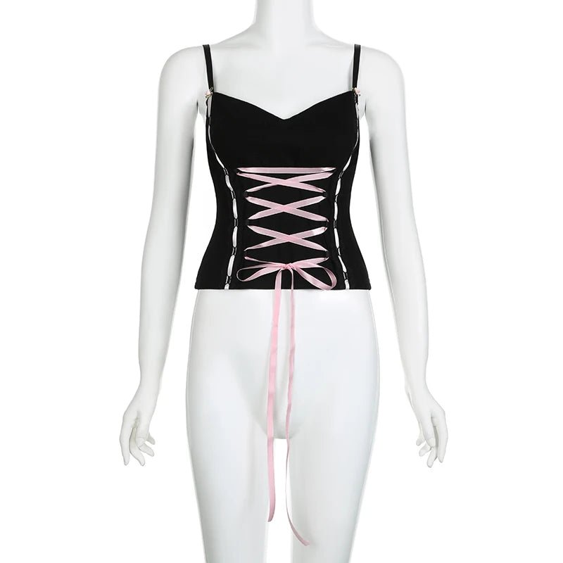 Y2K Pink Lace Up Dream Corset Top - 90s Grunge, Retro, Pastel Goth, Summer Party