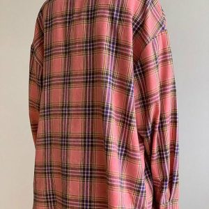 Y2K Pink Plaid Loose Shirt - 90s Grunge, Retro Summer Outfit, Y2K Fashion Top