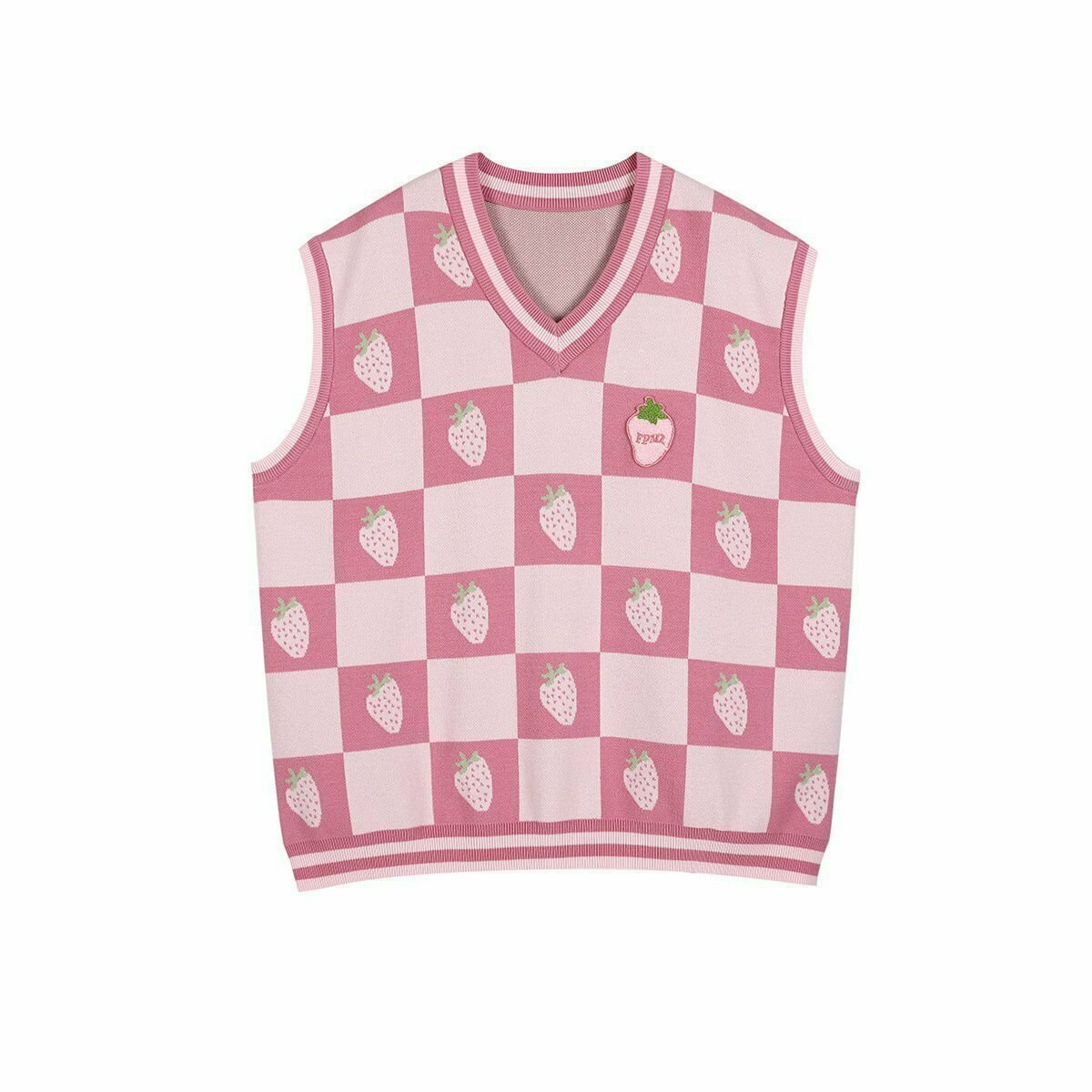 Y2K Pink Plaid V-Neck Vest Sweater - 90s Grunge, Retro Summer, Pastel Goth