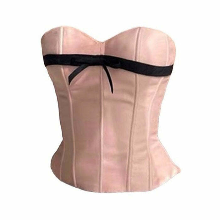 Y2K Pink Satin Bow Corset - 90s Grunge, Retro, Pastel Goth, Summer Party Outfit