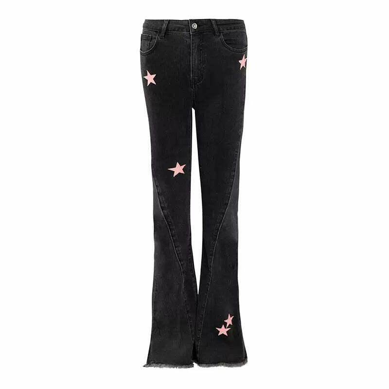 Y2K Pink Star High Waist Jeans - 90s Grunge, Retro, Summer, and Party Outfits