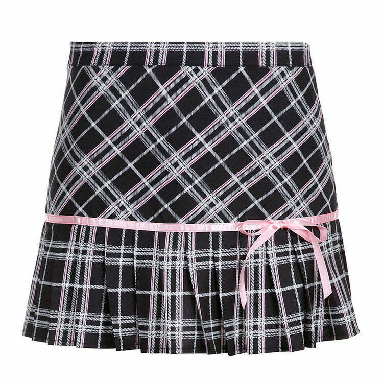 Y2K Plaid Coquette Ribbon Mini Skirt - 90s Grunge, Retro, Summer, Party, and