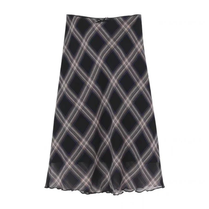 Y2K Plaid High Waist Midi Skirt - 90s Grunge, Retro Summer Outfit, Pastel Goth Fashion