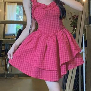 Y2K Plaid Sweet Party Mini Dress - 90s Grunge, Retro Summer Outfit, Y2K Club Fashion