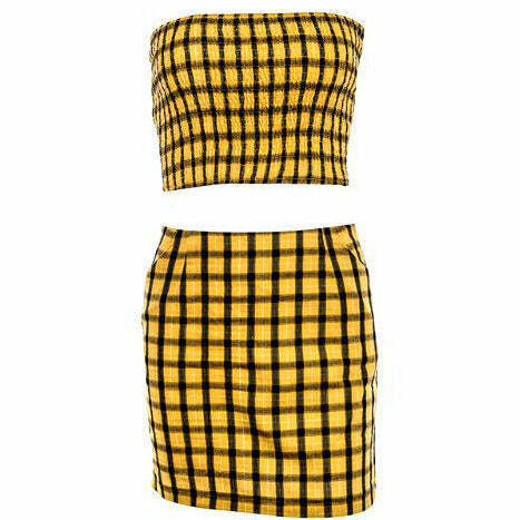 Y2K Plaid Top & Skirt Set - 90s Grunge, Retro Summer Outfits, Y2K