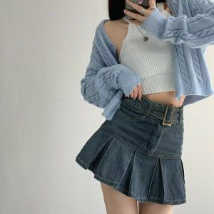 Y2K Pleated Denim Mini Skirt - 90s Grunge, Retro Summer Outfit, Y2K Fashion Essentials