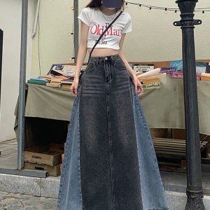 Y2K Plus Size A-Line Denim Skirt - 90s Grunge, Retro, Summer, Party, and Club