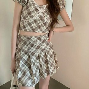 Y2K Preppy Plaid Suit - 90s Grunge, Retro Summer Outfit, Y2K Party & Club