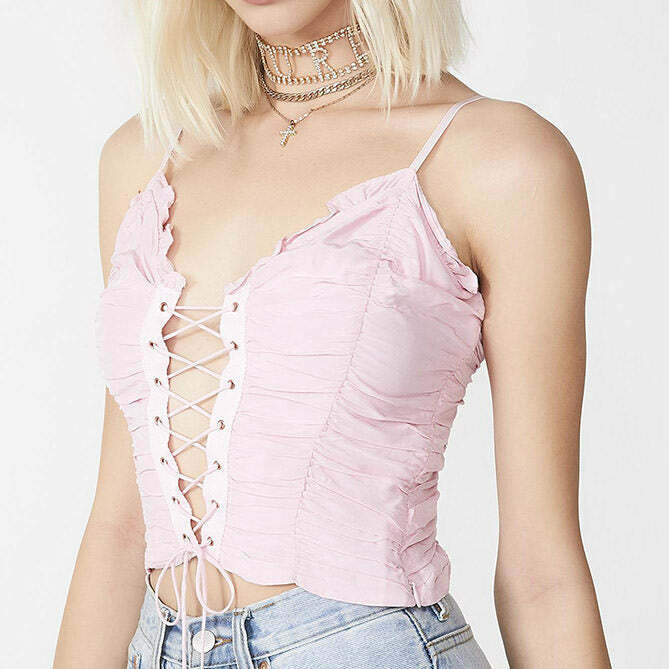 Y2K Princess Lace Up Top - Retro 90s Grunge, Summer Outfits, Baby Tees, and Club