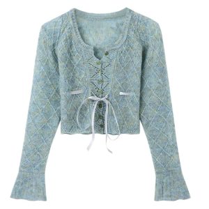 Y2K Rainbow Gradient Lace Cardigan - 90s Grunge, Retro Summer, Pastel Goth, Y2K