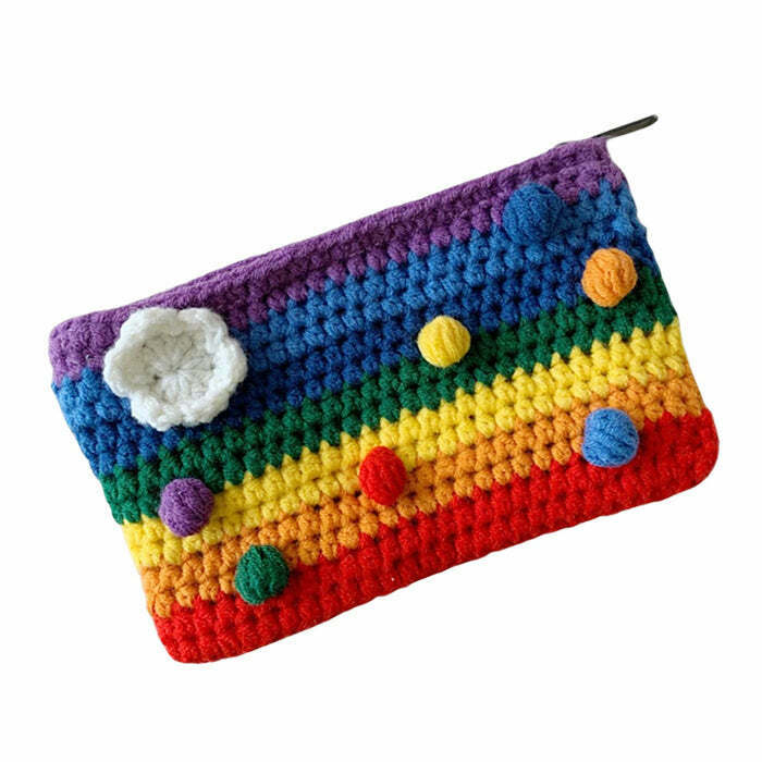 Y2K Rainbow Knitted Purse - Retro 90s Grunge, Pastel Goth, and Summer Y2K