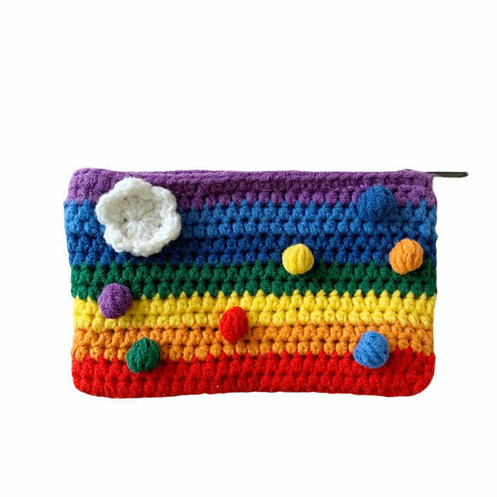 Y2K Rainbow Knitted Purse - Retro 90s Grunge, Pastel Goth, and Summer Y2K