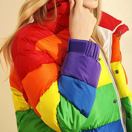 Y2K Rainbow Puffer Jacket - 90s Grunge, Retro Style, Summer Outfits, Y2K Fashion