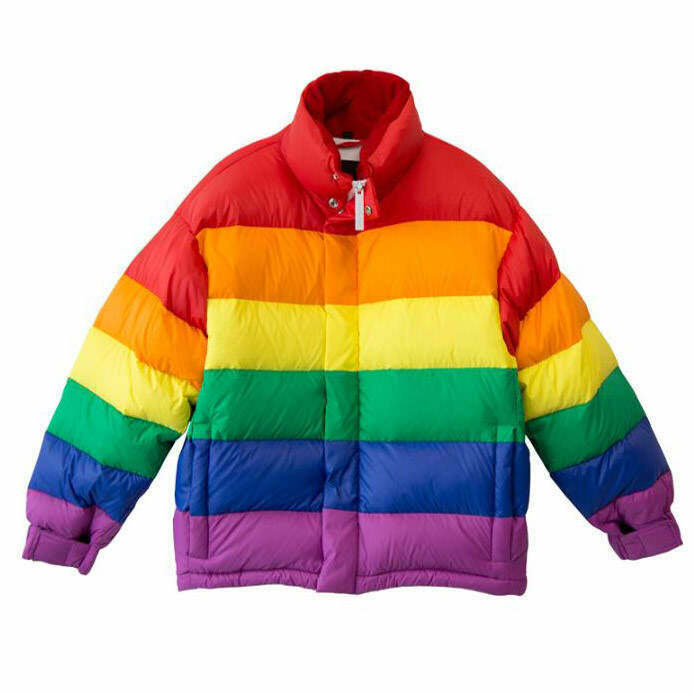 Y2K Rainbow Puffer Jacket - 90s Grunge, Retro Style, Summer Outfits, Y2K Fashion