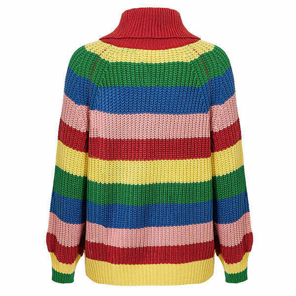 Y2K Rainbow Roll Neck Jumper - 90s Grunge, Retro Summer, Pastel Goth, Y2K