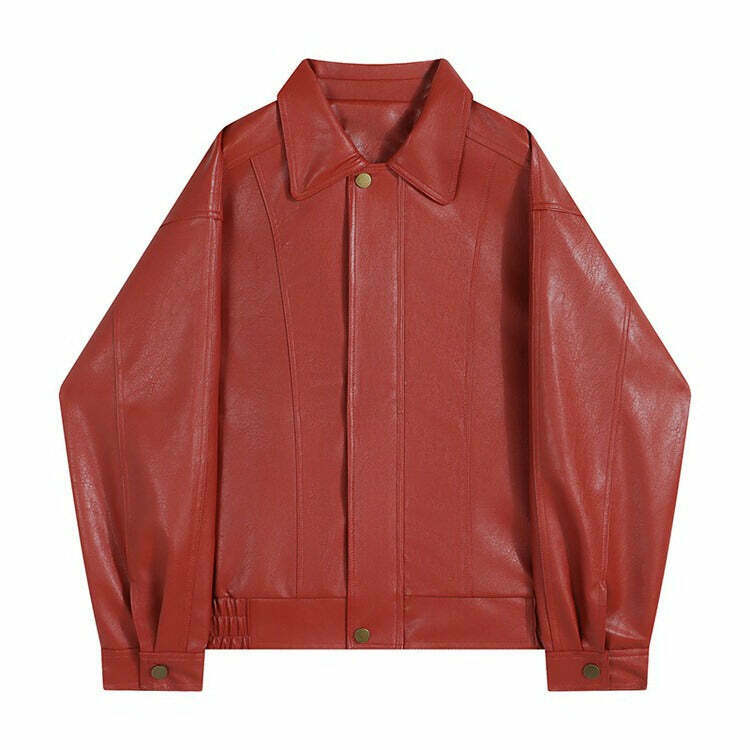 Y2K Red Grunge Leather Jacket - 90s Fashion, Retro Style, Y2K Summer & Party Outfits