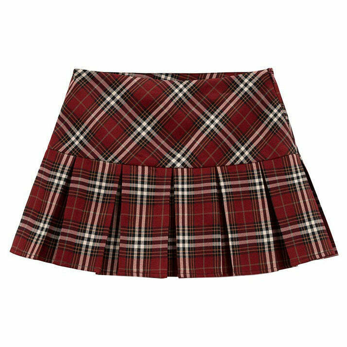 Y2K Red Plaid Grunge Pleated Skirt - 90s Fashion, Y2K Summer Outfits,