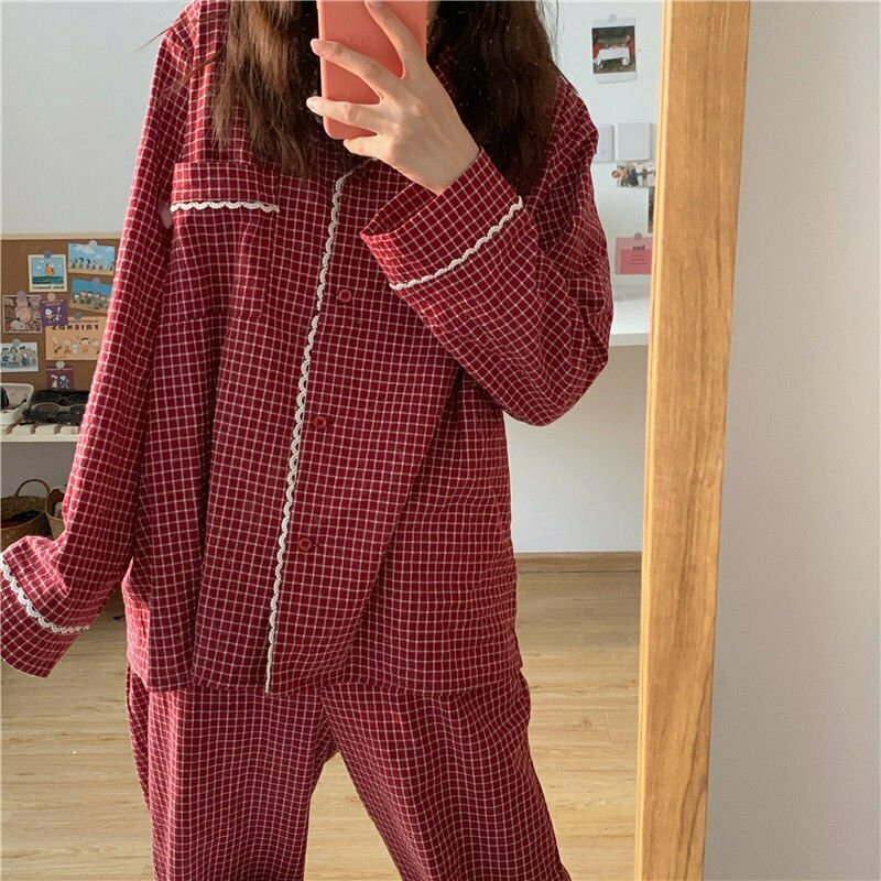 "Y2K Red Plaid Pajama Set - 90s Grunge, Retro Summer Outfits, Y2K