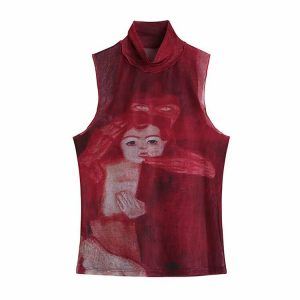 Y2K Red Sleeveless Top - 90s Grunge, Retro Summer Outfit, Y2K Party & Club Fashion