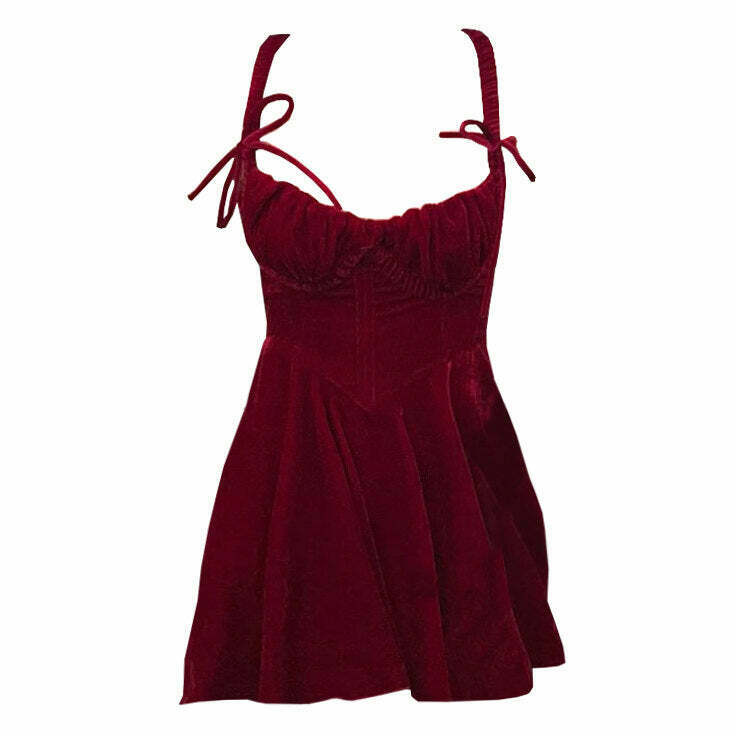 Y2K Red Velvet Mini Dress - 90s Grunge, Retro Summer Outfit, Y2K Party & Club Fashion