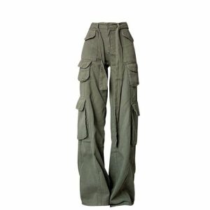 Y2K Retro Army Green Cargo Pants - 90s Grunge, Summer Outfits, Y2K Fashion Essentials