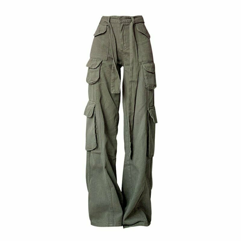 Y2K Retro Army Green Cargo Pants - 90s Grunge, Summer Outfits, Y2K Fashion Essentials