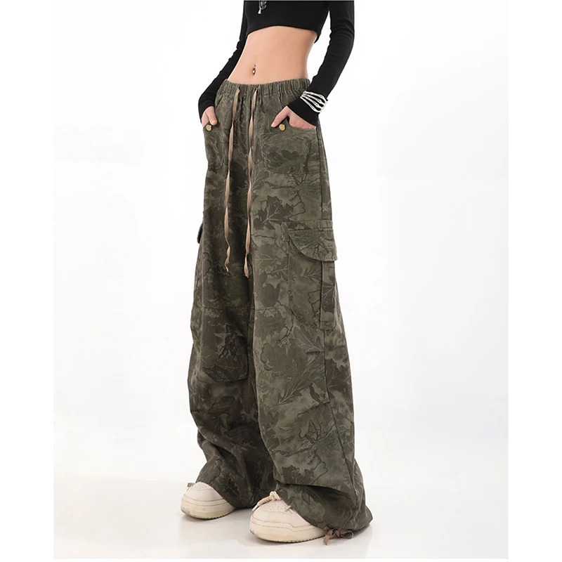 Y2K Retro ArmyGreen Overalls Jeans Women's Fashion Hip Hop Loose Cargo Pants