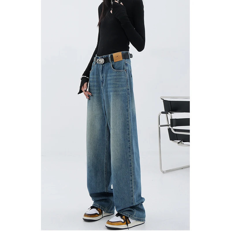 Y2K Retro Baggy Denim Trouser: Vintage High Waist Loose Jeans for Women