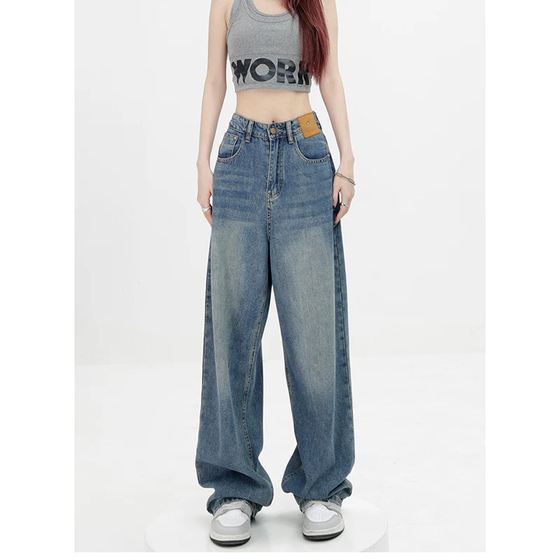 Y2K Retro Baggy Denim Trouser: Vintage High Waist Loose Jeans for Women