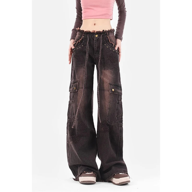 Y2K Retro Black Jeans: High-Waisted Wide-Leg Street Fashion Pants