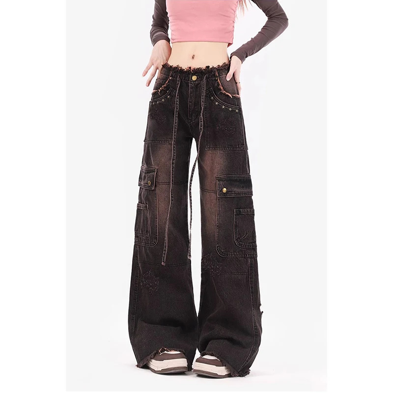 Y2K Retro Black Jeans: High-Waisted Wide-Leg Street Fashion Pants