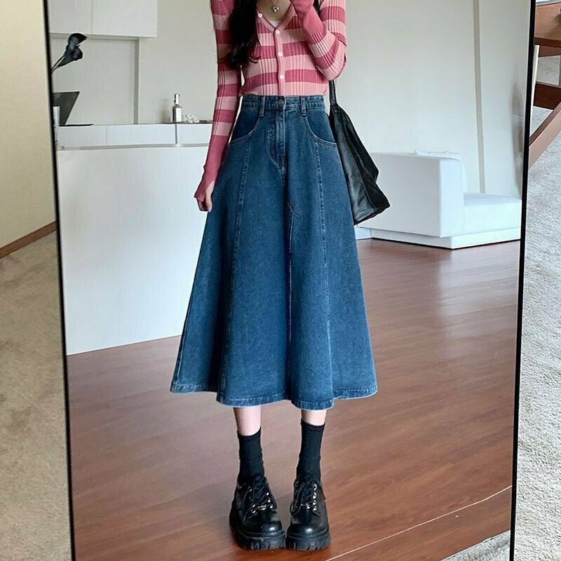 Y2K Retro Blue Denim Long Skirt - 90s Grunge, Summer Outfits, Y2K Fashion Essentials