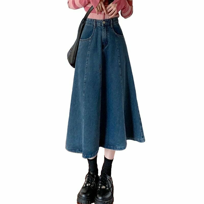 Y2K Retro Blue Denim Long Skirt - 90s Grunge, Summer Outfits, Y2K Fashion Essentials