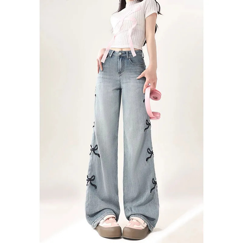 Y2K Retro Blue High Waist Wide Leg Denim Jeans - American Street Style Straight Baggy Trousers