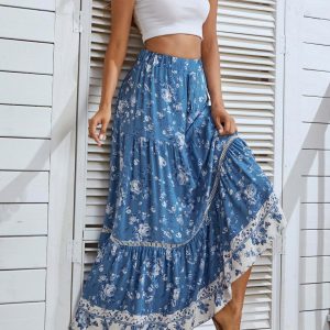 Y2K Retro Boho Floral Print Skirt - 90s Grunge Summer Outfit, Pastel Goth, Y2