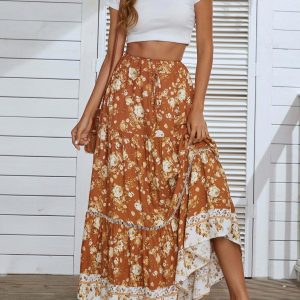 Y2K Retro Boho Floral Print Skirt - 90s Grunge Summer Outfit, Pastel Goth, Y2