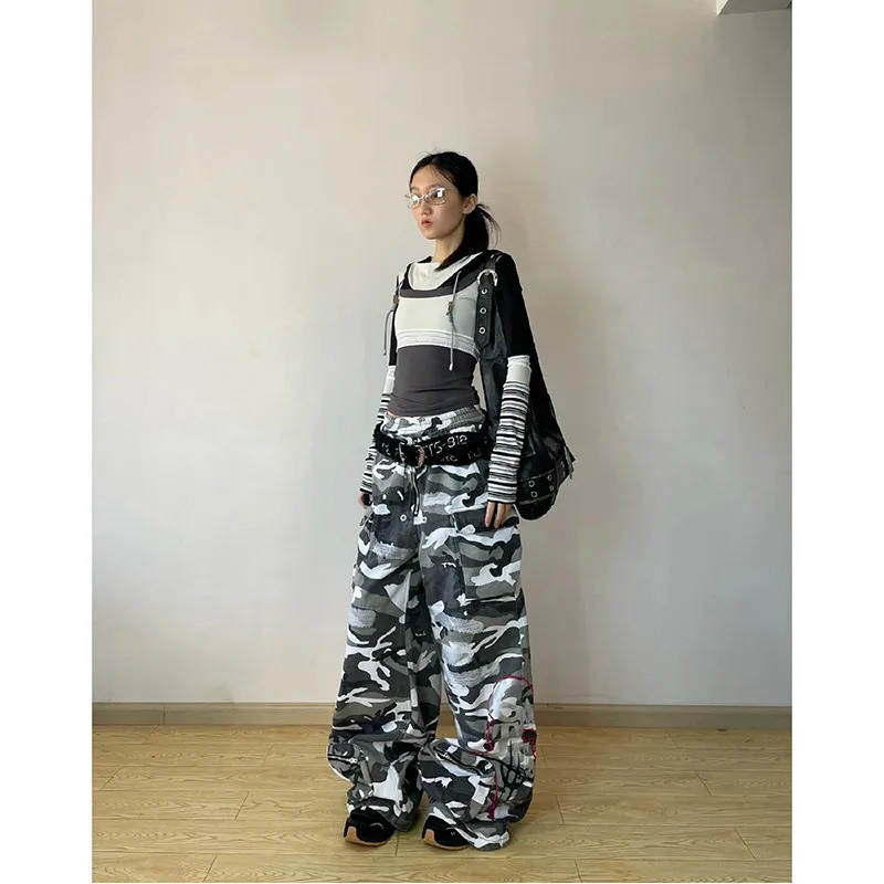 Y2K Retro Camouflage Cargo Pants - High Waist Baggy Trousers