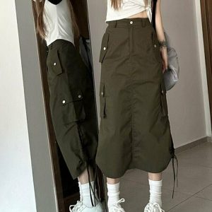 Y2K Retro Cargo Skirt with Pockets - 90s Grunge, Summer Outfits, and Pastel Goth