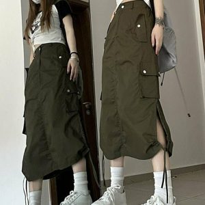 Y2K Retro Cargo Skirt with Pockets - 90s Grunge, Summer Outfits, and Pastel Goth