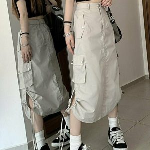 Y2K Retro Cargo Skirt with Pockets - 90s Grunge, Summer Outfits, and Pastel Goth