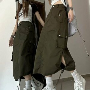 Y2K Retro Cargo Skirt with Pockets - 90s Grunge, Summer Outfits, and Pastel Goth