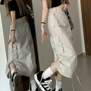 Y2K Retro Cargo Skirt with Pockets - 90s Grunge, Summer Outfits, and Pastel Goth