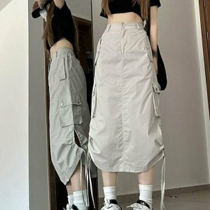 Y2K Retro Cargo Skirt with Pockets - 90s Grunge, Summer Outfits, and Pastel Goth