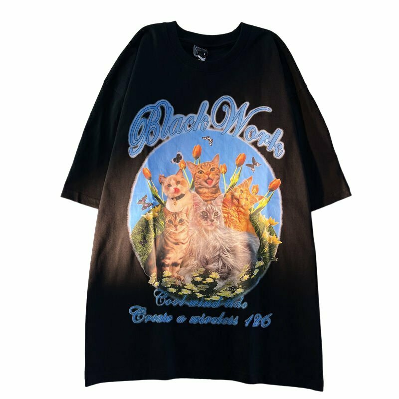 Y2K Retro Cat Graphic T-shirt - 90s Grunge, Summer Outfits, Y2K Fashion, Baby