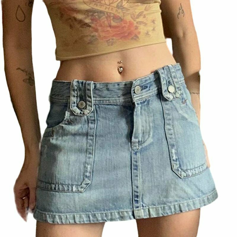 Y2K Retro Denim Pencil Skirt - 90s Grunge, Summer Outfits, Y2K Party & Club