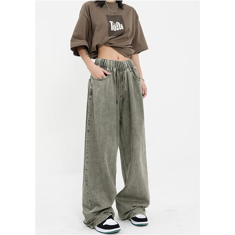 Y2K Retro Elastic Waist Drawstring Jeans - Slim Straight Fit