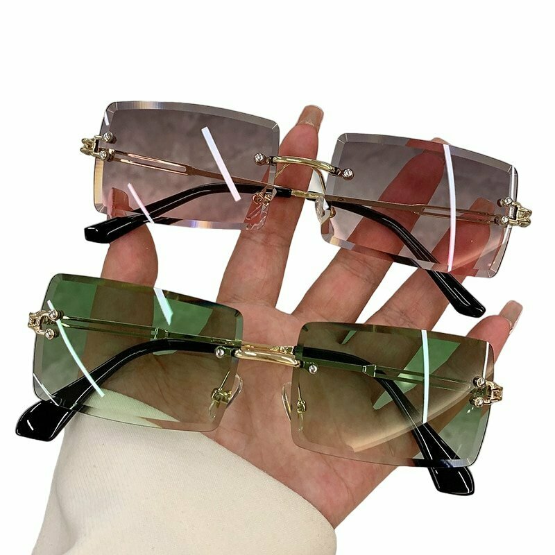 Y2K Retro Frameless Rectangle Shades Sunglasses - 90s Grunge, Hip Hop, and Pastel Goth Style