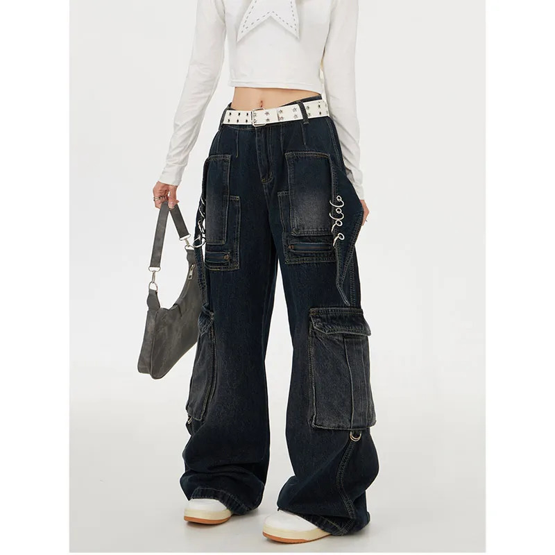 Y2K Retro Grunge High Waist Straight Jeans - American Streetwear Denim Trouser