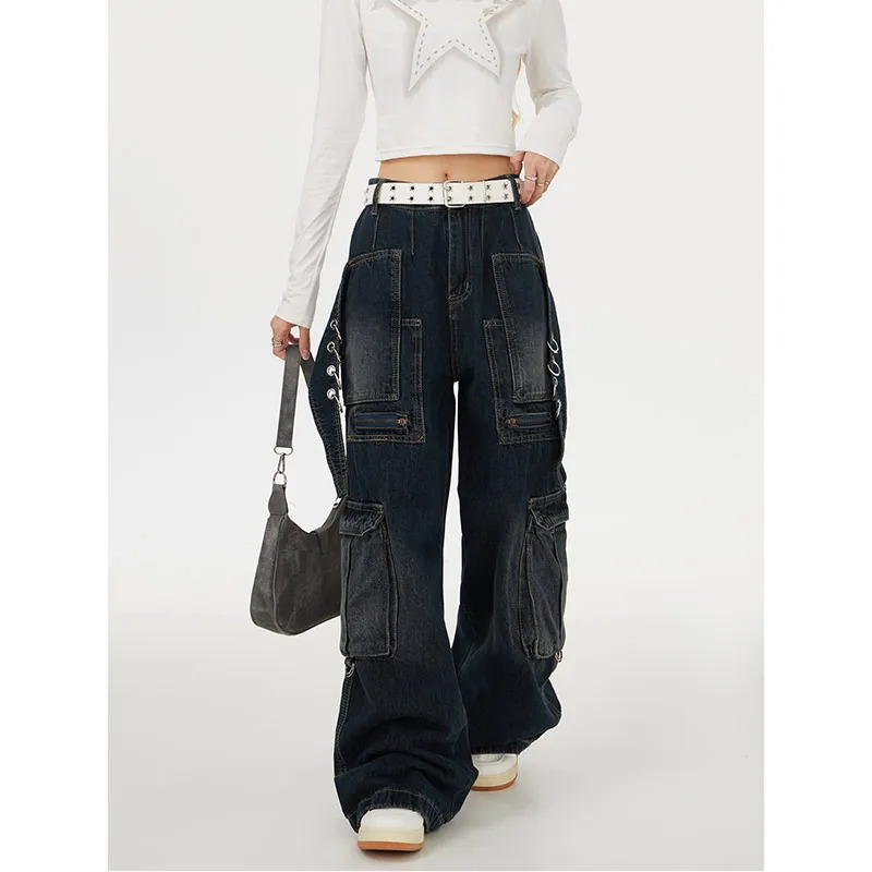 Y2K Retro Grunge High Waist Straight Jeans - American Streetwear Denim Trouser